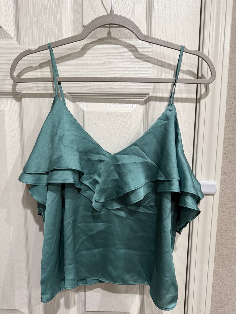 Forever 21 Women's Teal Ruffle Satin Camisole Top Small